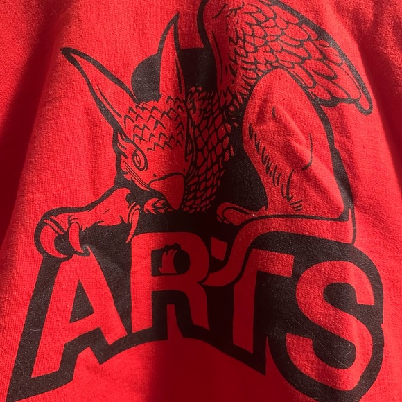 Bright red sweatshirt/hoodie with Gryphon + Arts design - Picture 2 of 4